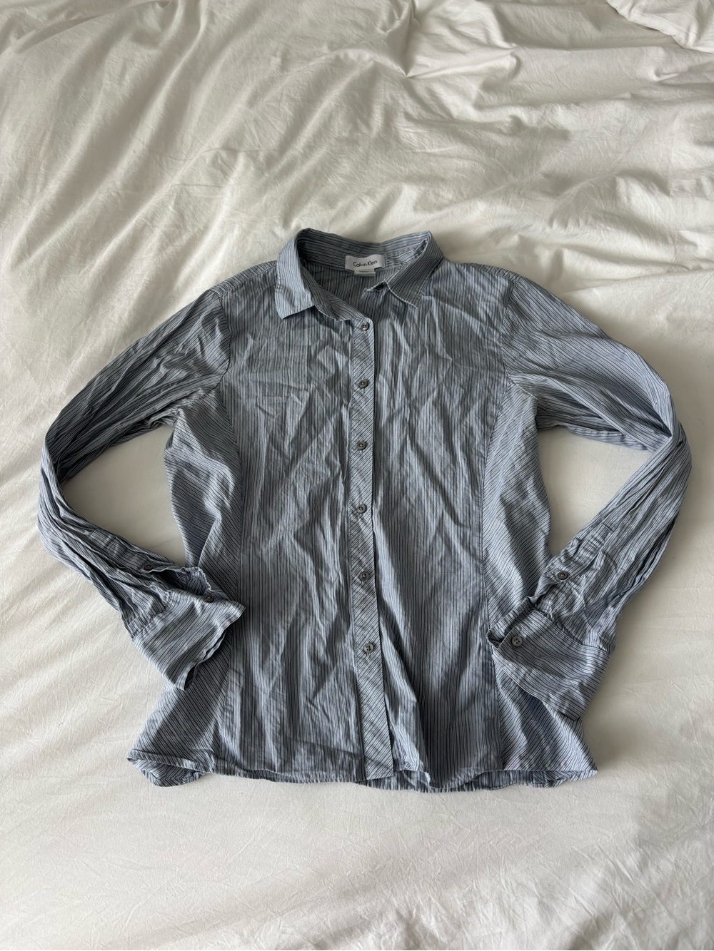 Calvin Klein Blue & White Pinstripe Button-Up Shirt Size 8